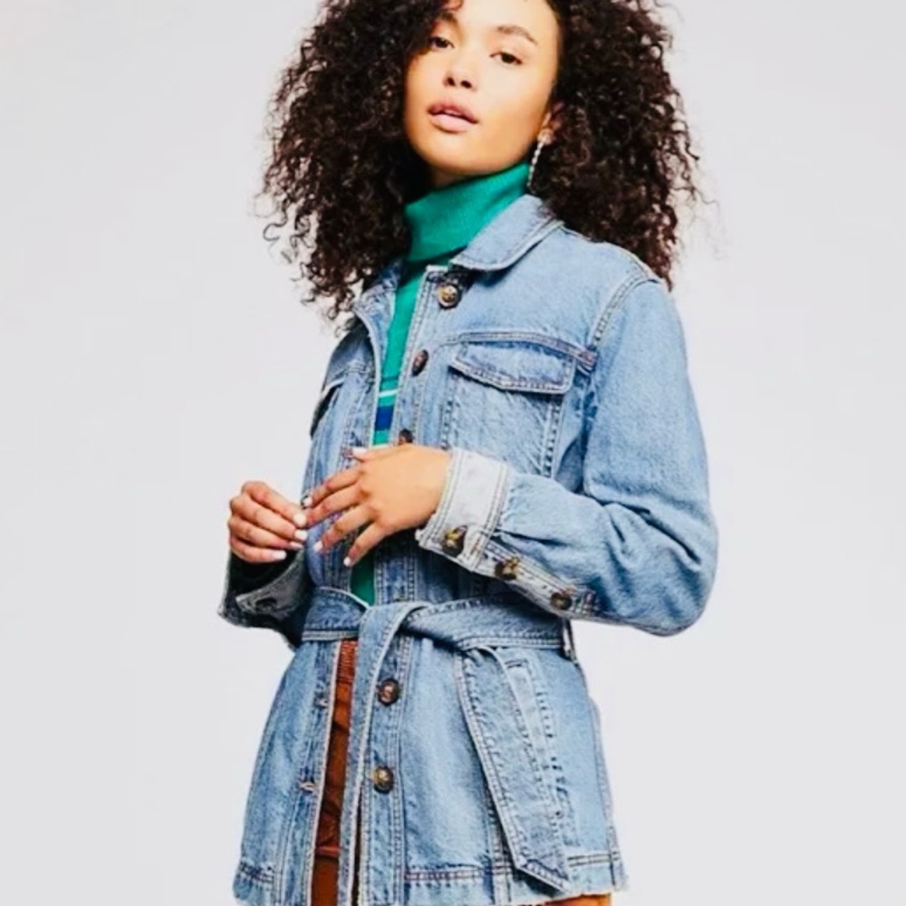 FREE PEOPLE HERITAGE Belted Denim Jacket EUC